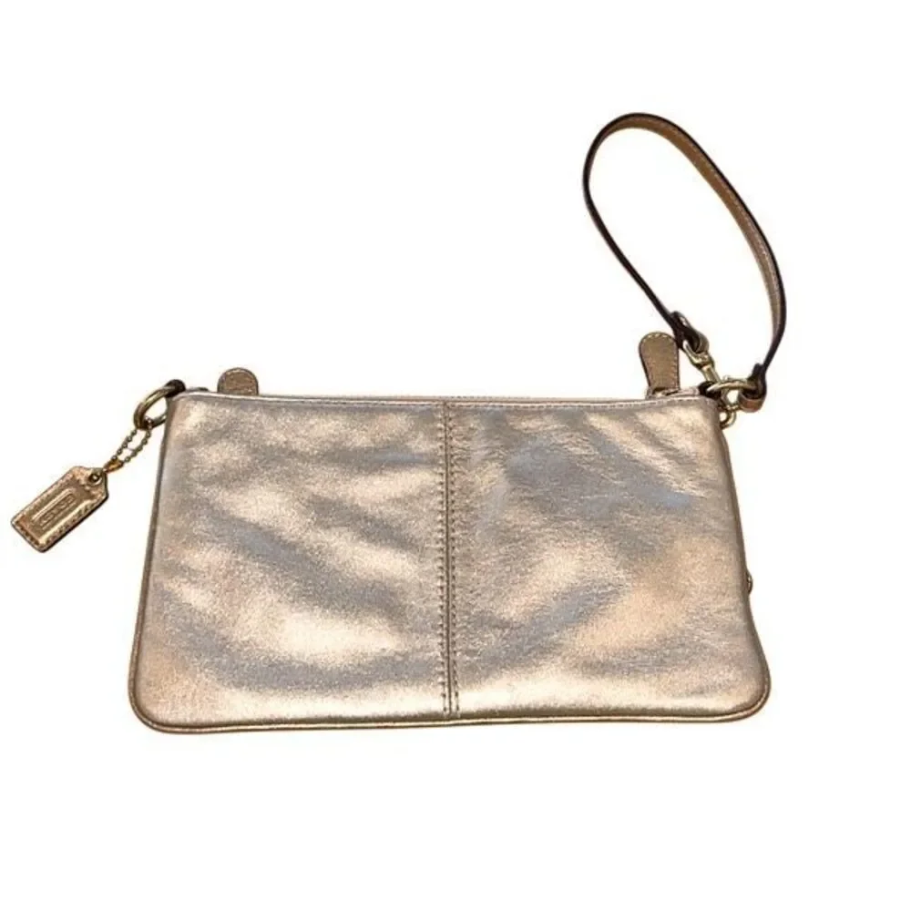 Coach Leather Wristlet Metallic Gold Triple Zippy Pocket - Picture 3 of 9